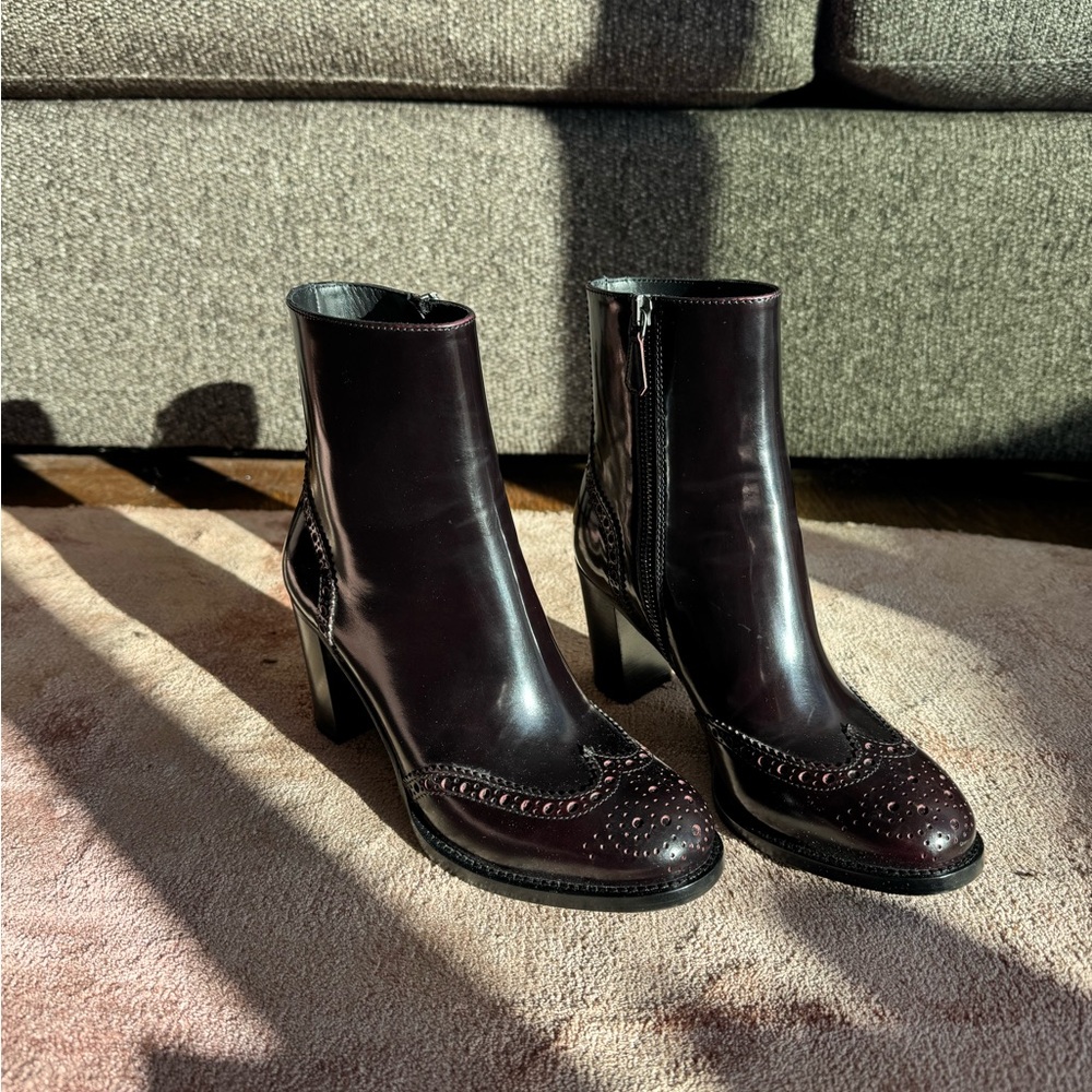 Church's AIDA 75 Burgundy Leather Side Zip Heeled Boots Size 35.5 / US 5.5